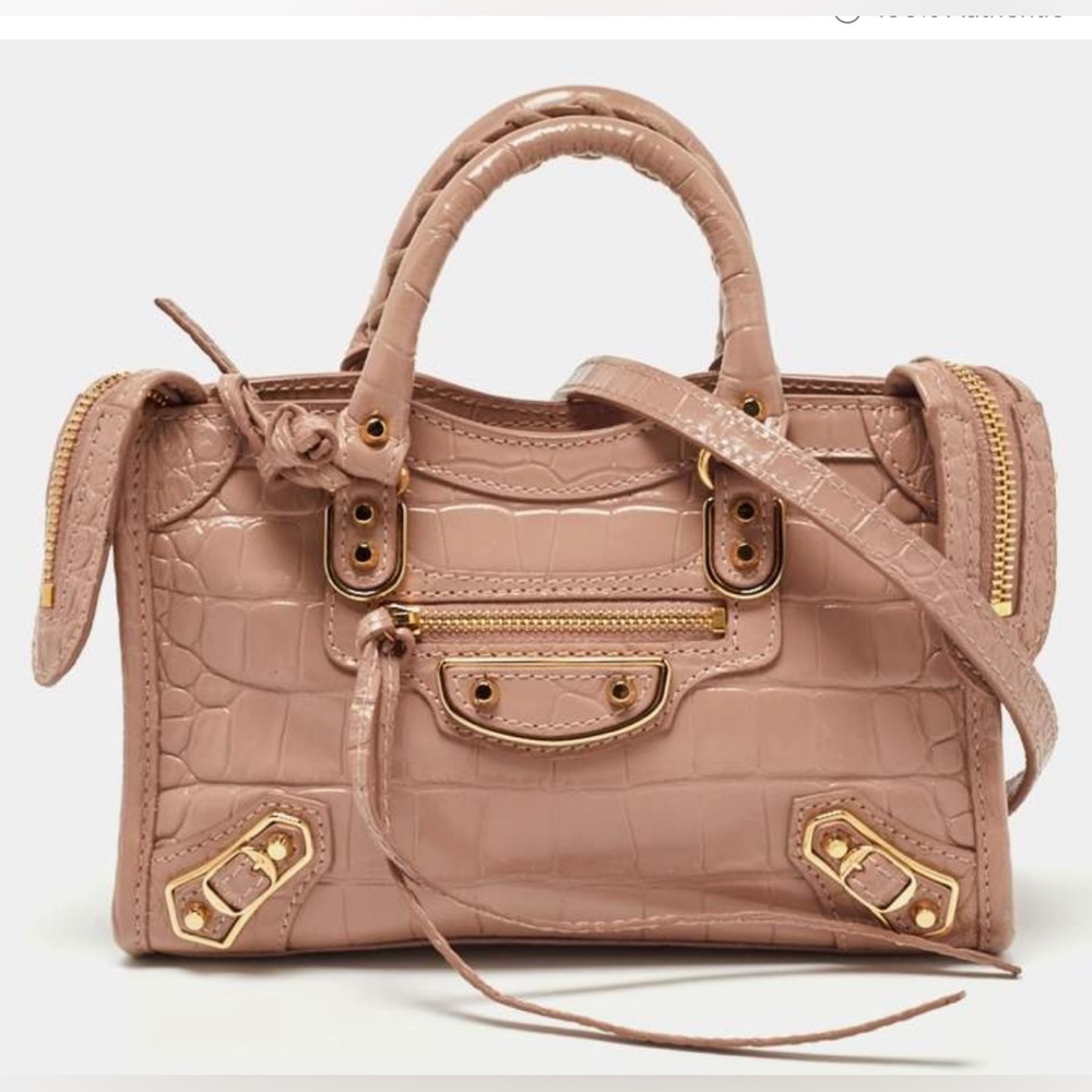 Balenciaga Pink Croc Embossed Leather Nano Metallic Edge City